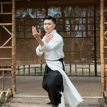 Chineză Stil De Kung Fu Traditional Qipao Hanfu Halat Halat De Oameni Crosstalk Etapă Wu Tang Costum De Tai Chi Îmbrăcăminte Uniformă Bluză Casual