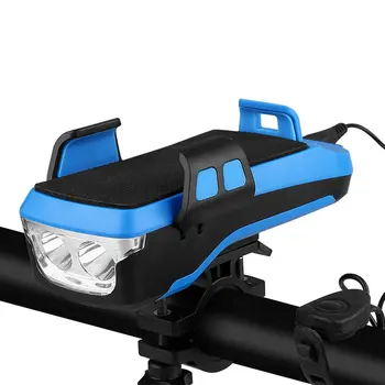 Multi-funcția de Biciclete Lumina USB Reîncărcabilă LED Biciclete Lampa de Cap cu Bicicleta Corn cu Suport pentru Telefon Powerbank 4 în 1 Ciclism MTB Față de Lumină