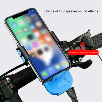 Multi-funcția de Biciclete Lumina USB Reîncărcabilă LED Biciclete Lampa de Cap cu Bicicleta Corn cu Suport pentru Telefon Powerbank 4 în 1 Ciclism MTB Față de Lumină