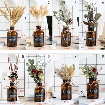 Naturale Hidroponice de Plante Uscate Buchet de Flori de Grâu cu Maro Vase de Sticla Set Pentru DIY stil Nordic Decorare Masă de Nuntă