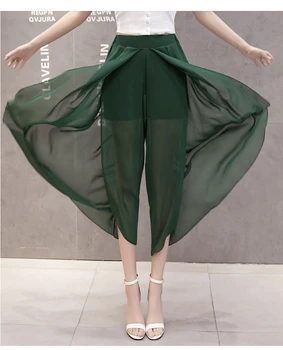 Noi Sifon Pantaloni de Vara pentru Femei Pantaloni Largi Picior Talie Mare Split Liber Casual Bomboane de Culoare Femei Fusta Pantaloni Plus Dimensiune M-5XL