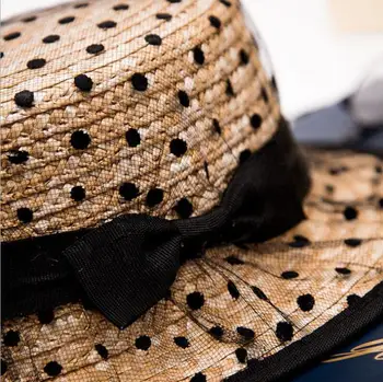 2019 Sexy negru dantelă pălării de soare arc de mîna femei paie capac plajă mare refuz de pălărie fată casual de vara capac 55-58cm