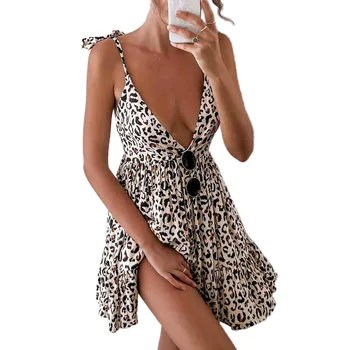 Femei fără Mâneci Vară pe Plajă Boho Dress V-gât 2020 Doamnelor Moda Sexy Dantela-up Low-Cut Curea Căpăstru Rochie Floral