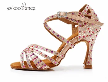 Latină Pantofi de Dans Zapatos De Baile inaltime Toc 9-9.5 cm kaki satin cu stras Dimensiune NE 4-12 Pentru Femei NL305