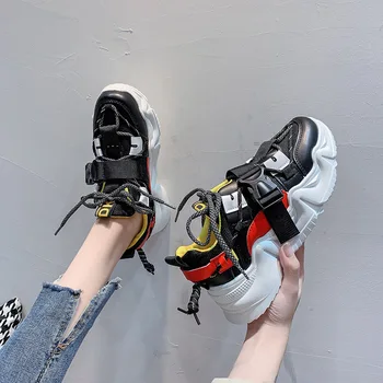 2021 Primăvară Lux Negru Platforma Wedge Sneakers Femei Casual designer de Pantofi Dantela-Up Pantofi pentru Femei Adidași Q907