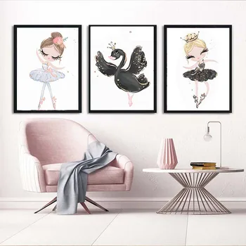 BANMU Nordic Imprimare Pic Lebedelor Balet Dansator Fată de Desene animate pe Panza Pictura Poster de Arta de Perete Poza Home Decor Pentru Dormitor Copii