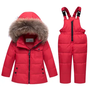 2020 copii toamna iarna subțire în jos jacheta parka cu Blană reală băiatul copii salopete pentru copii haina de costum de schi de zăpadă haine fete haine Set