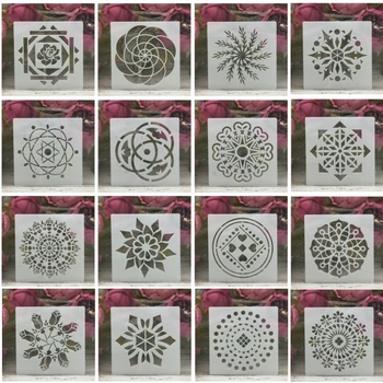 16Pcs 5*5 inch Flori Mandala, Geometrie DIY Stratificare Sabloane Pictura Album de Colorat Relief Album Decorative Șablon