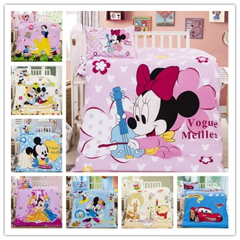 Disney 3PCS patut Bumbac, Seturi de lenjerie de Pat Roz Minnie Mickey Mouse Printesa Pooh Desene animate husă de Pilotă Fete copii 60x120cm