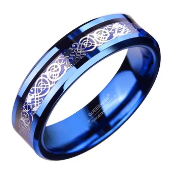 6mm Feliuta Irlandez Claddagh Celtic Dragon Albastru Tungsten verighete Eternity Aniversare Inele Pentru Cupluri Bijuterii