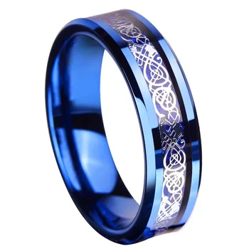 6mm Feliuta Irlandez Claddagh Celtic Dragon Albastru Tungsten verighete Eternity Aniversare Inele Pentru Cupluri Bijuterii