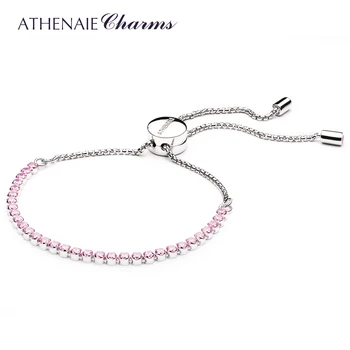 ATHENAIE 925 Sterling Silver Pink CZ Spumante Strand Brățară Lungime 23cm(9 in) Femei Link-ul de Bijuterii Cadou
