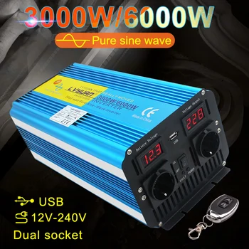 6000W fără Fir Control de la Distanță Invertor Undă Sinusoidală Pură Invertor 12v 220v Dual USB AC Desfacere LED Durabil Auto Invertor