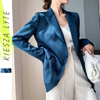 Sacou albastru pentru Femei 2020 Toamna Trendy Stil coreean de Lux Satin Sacou Costum OL Munca Strat de sex Feminin de Îmbrăcăminte