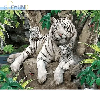 SDOYUNO 60X75cm Fara rama Tablou de Numere Kituri Pentru Adulți Tigru Alb Ulei de Colorat De Numere Animale Pictură Digitală