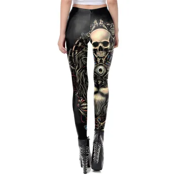 FCCEXIO Moda Craniul Nou Design Punk Femei Legging Stil Gotic Leu Retro Vintage Steampunk Leggins Pantaloni Glezna Cosplay de Produs