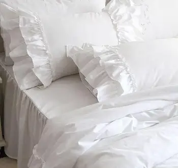 Romantic alb falbala zburli dantela seturi de lenjerie de pat/printesa carpetă acopere stabilit,de culoare solidă mângâietor seturi,twin plin regina king