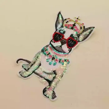 New Sosire Coroana Pug Dog Patch-uri Coase pe Patch-uri Decorative pentru Haine Sac Mare Motiv de Paiete Broderie Aplicatiile