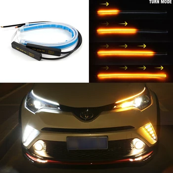 2x Ultrafine Auto Lumini de Zi cu LED Alb de Semnalizare Galben Bandă Ghid pentru Faruri de Asamblare