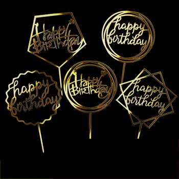 10buc/pachet Happy Birthday Cake Topper Acrilică de Aur Cupcake Topper Toppers Tort de Petrecere a Introduce Cardul de Decor Consumabile Bakeware