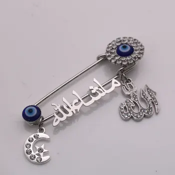 Musulman persan Crescent Moon Star Amuleta lui Allah fie voia lui allah în limba arabă, turcă deochi din Oțel Inoxidabil brosa Ac de Copil