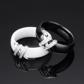 Cel mai bun 6mm Înaltă Calitate Alb-Negru Stil Simplu Două Linii de Cristal Ziron Inele Ceramice Pentru Femei Moda Bijuterii Cadou