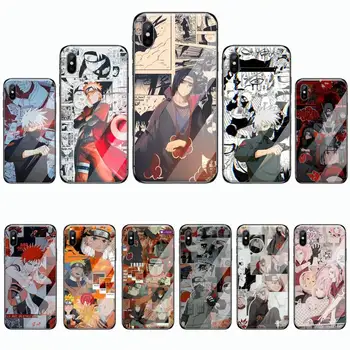 Itachi Uchiha Naruto Anime Silicon Negru Caz Telefon din sticla Temperata Pentru iphone 6 6S 7 8 plus X XS XR 11 PRO MAX