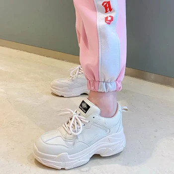 Femei albe Pantofi Noi Dantela-Up Indesata Adidasi pentru Femei Vulcaniza Pantofi Casual Fashion Cald Tata Pantofi Platforma Adidasi Coș
