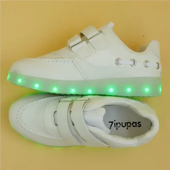 RayZing pline de culoare albă, Pantofi de Lumină Femeile Și familia Cârlig&Bucla de Apartamente de cusut de Mână Evidente Led-uri stralucitoare femeie pantofi de încărcare usb pantofi