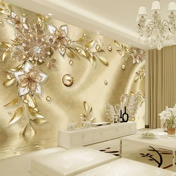 Personalizate 3D Tapet de Lux Europene Floare de Aur Bijuterii Fotografie pictura Murala de Perete care Acoperă Camera de zi cu TV Acasă Decorare Perete Pânză