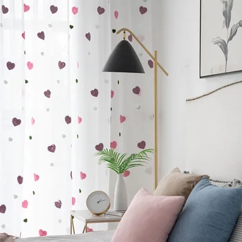 Pink 3D Heart Brodate Tul Cortina Printesa Cameră Decor Fereastră Pur Cortina Personalizate Pentru Living Modern Bedroom057#4