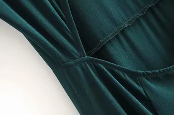 Vintage Stil Francez Câmpie Verde Cu Spatele Gol Split Rochie Midi Eleganta Femeie Gol Afară De Gaura Maneca Scurta Slim Ceai Rochii Vestido