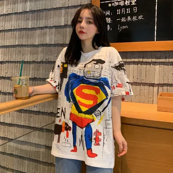 Harajuku vara noi Supradimensionate tricouri topuri Haine coreene Maneci scurte hip hop Streetwear Desene animate imprimate Tricou Femei t-shirt