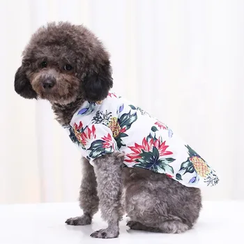Floare Haine de Câine Mijlocii T-shirt Plajă, Îmbrăcăminte pentru animale de Companie Hawaii Haine la Modă pentru Câini Fructe de Imprimare Golden Retriever Albastru Ropa Perro