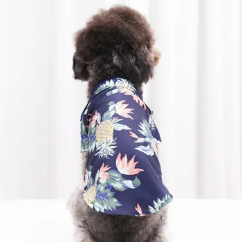 Floare Haine de Câine Mijlocii T-shirt Plajă, Îmbrăcăminte pentru animale de Companie Hawaii Haine la Modă pentru Câini Fructe de Imprimare Golden Retriever Albastru Ropa Perro