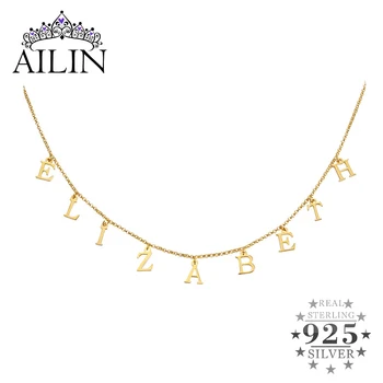 AILIN Argint 925 Numele Colier Culoare Aur Scrisoare Personalizata de Vot Colier Plăcuța Cravată Coliere Personalizate Femei, Cadouri Bijuterii