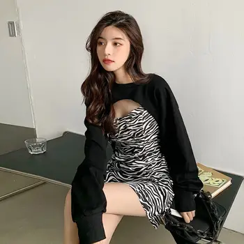Casual Femei High Street Gotic Leopard Y2k Maneca Lunga Petrecere Mini de sex Feminin Design dintr-O bucata Rochie coreeană 2020 Toamna