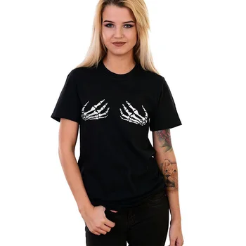Mâinile schelet T-Shirt Femei Amuzant Tricou Sexy cu Sânii pe Pieptul Graphic Tee Gât Topuri Supradimensionate Art T-shirt Picătură de Transport maritim