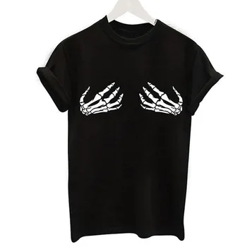 Mâinile schelet T-Shirt Femei Amuzant Tricou Sexy cu Sânii pe Pieptul Graphic Tee Gât Topuri Supradimensionate Art T-shirt Picătură de Transport maritim