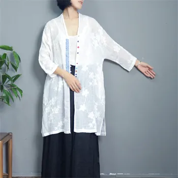 SCUWLINEN 2020 Primăvară Femei Top Vintage Stil Chinezesc Broderie Rafinat Mozaic Nouă Sfert Maneca Vrac Lenjerie de Șanț S756