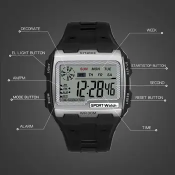 SYNOKE Nouă Bărbați de Aur CONDUS Ceas Digital Impermeabil Data Sportului Militar de Cauciuc Ceas Deșteptător Lumina Multifuncțional Ceas de mână