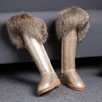 RUIYEE doamnelor peste genunchi cizme de blană de vulpe cizme de zăpadă de moda cizme de vacă 2018 noi impermeabil cizme pentru femei