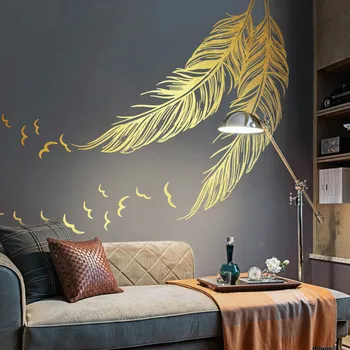 Stânga Dreapta de Zbor Aur Pene de Arta de Perete Autocolant pentru Decor Acasă DIY Personalitate Murală Copil de Cameră Decor Dormitor 138x172cm