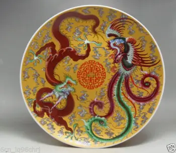 China pictura de mână Rare a Crescut Farfurie de Portelan Dragon Phoenix Placa de acasă decoratiuni