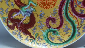 China pictura de mână Rare a Crescut Farfurie de Portelan Dragon Phoenix Placa de acasă decoratiuni