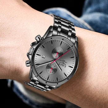 Noi LIGE Nouă Bărbați Ceasuri de Lux, Negru, din Oțel Inoxidabil Impermeabil Cuarț Ceas de mână pentru Bărbați Moda de Afaceri Data, Cronograf 2020