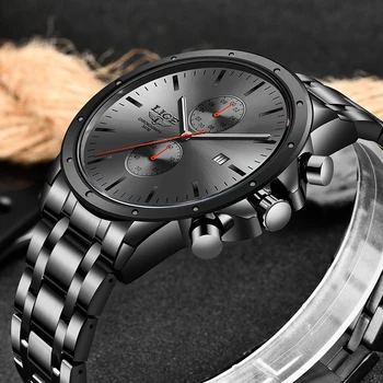 Noi LIGE Nouă Bărbați Ceasuri de Lux, Negru, din Oțel Inoxidabil Impermeabil Cuarț Ceas de mână pentru Bărbați Moda de Afaceri Data, Cronograf 2020