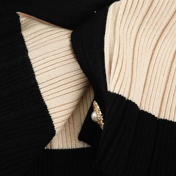 Noi Primavara Toamna Femei De Culoare De Contrast Singur Pieptul Cardigan Pulover + Plisata Fusta Două Bucata Casual Tricot Pulovere La Femme