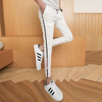 2020 Vara Noi Oameni Simpli Pantaloni De Moda Side Stripe Design Casual Pantaloni Barbati Slim Fit Streetwear Pantaloni De Îmbrăcăminte De Sex Masculin 34