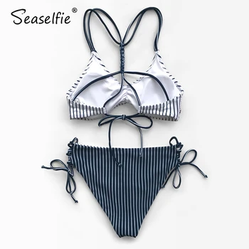 SEASELFIE Sexy Marinei Și Alb Dungi Strappy Bikini Seturi de costume de Baie Doua Piese Costume de baie Femei 2021 Plajă de Vară Costum de Baie